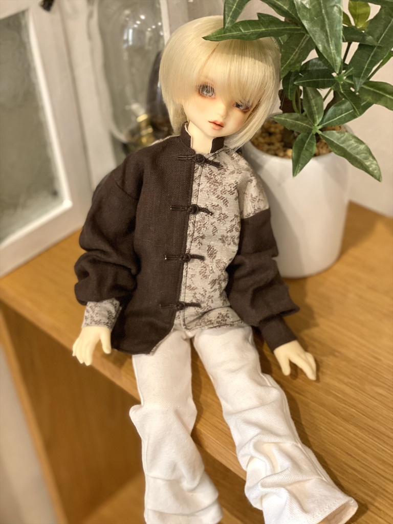 【茶ベージュ花】チャイナシャツセット（MDD/SDM）