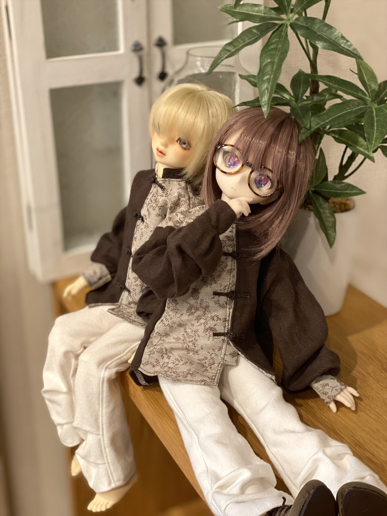【ベージュ花茶】チャイナシャツセット（MDD/SDM）