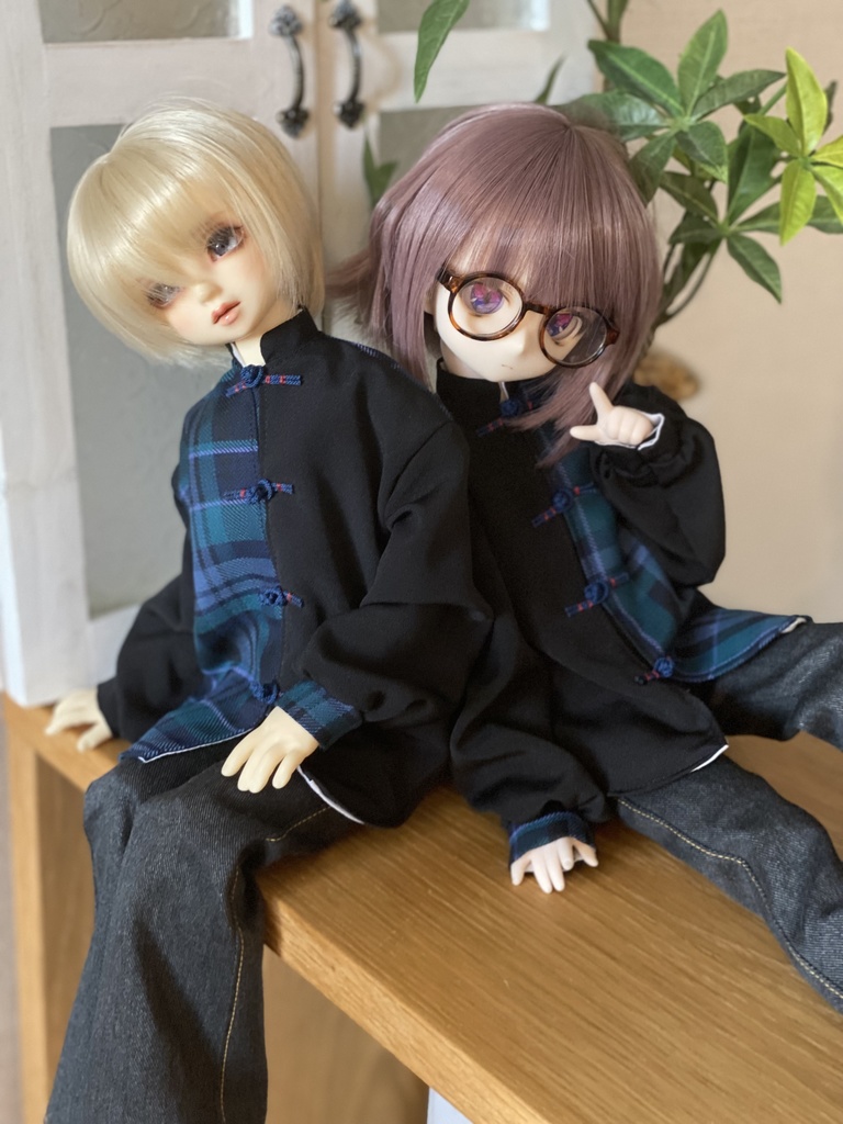 【チェック/黒】チャイナシャツセット【MDD/SDM】