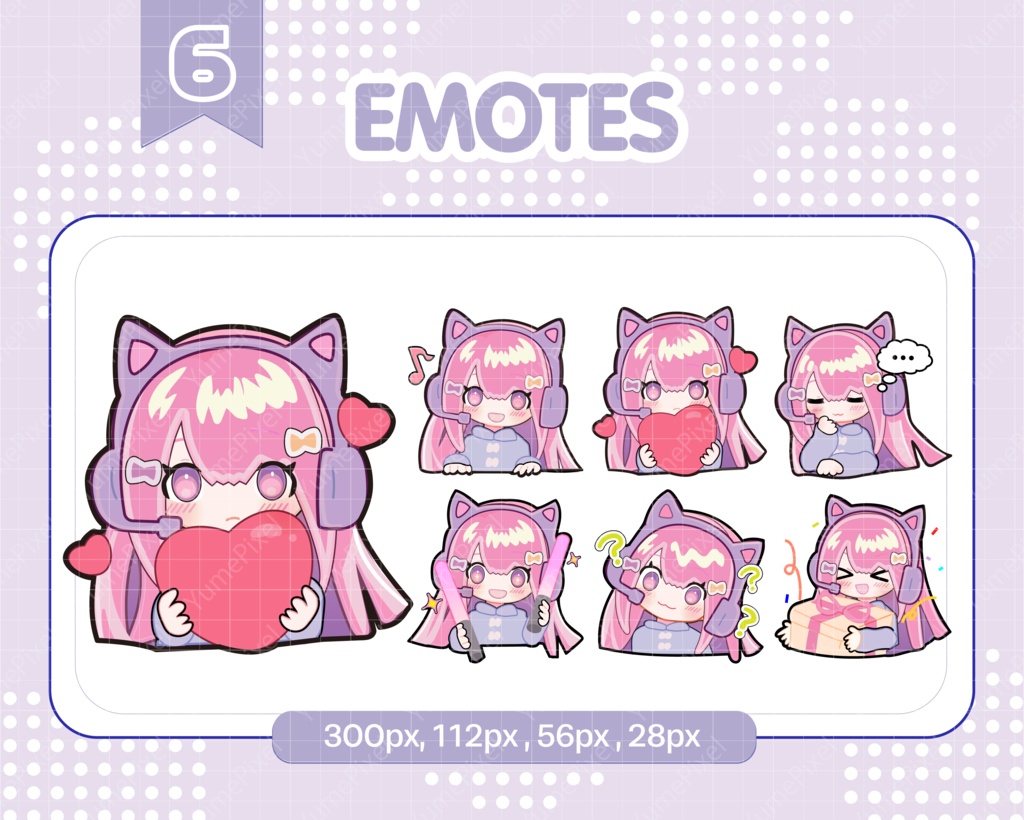 【Twitch Emotes】 Twitch emote │ 猫耳ヘッドホンの女の子 │ Pink Hair Gamer Girl Emotes | Cat Ear Headphones | Streamer Emotes for Twitch & Discord │ Twitch emote │ Discord emote │ chibi girl