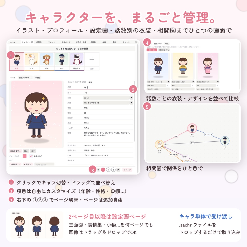 Story Atelier|キャラ・プロット・設定をまとめて管理する創作ノート【Windows/インストーラ版・ポータブル版 同梱】