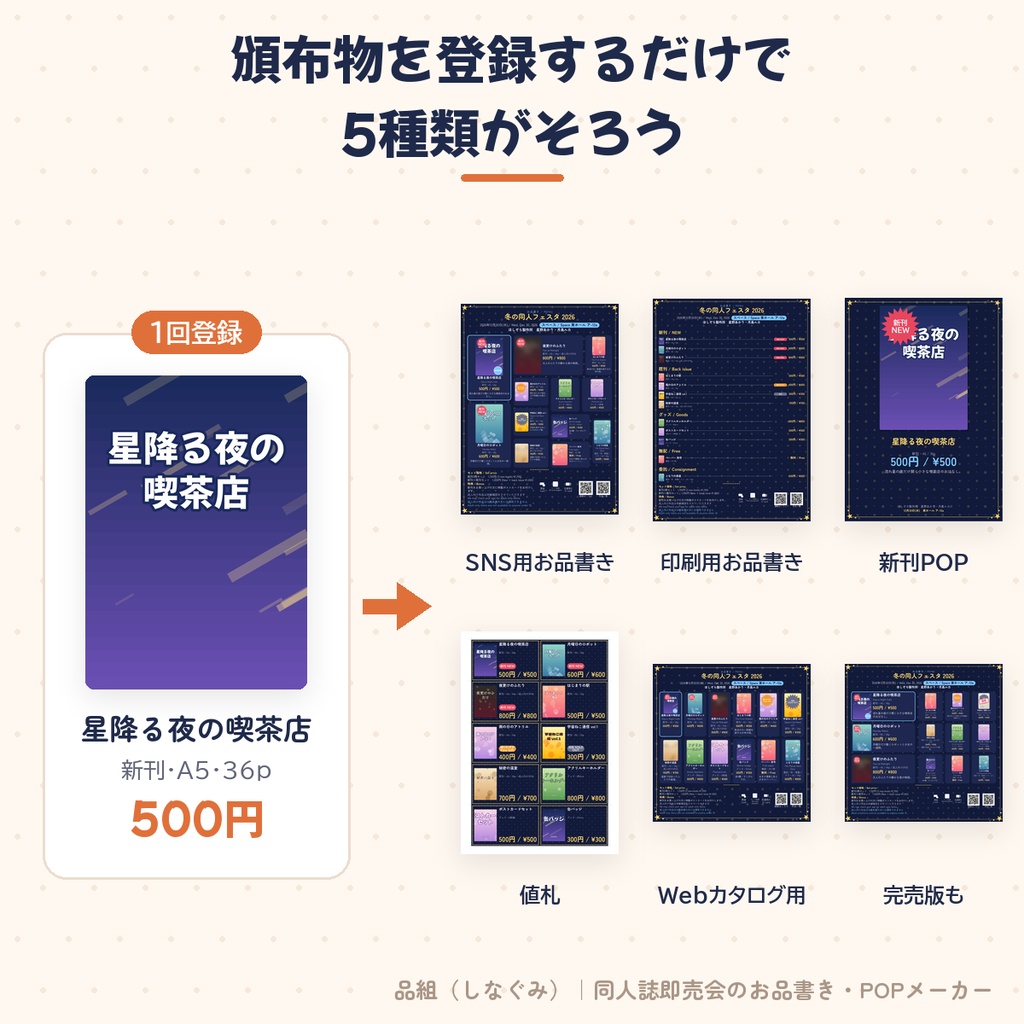 品組(しなぐみ)|同人誌即売会のお品書き・POPメーカー【Windows】