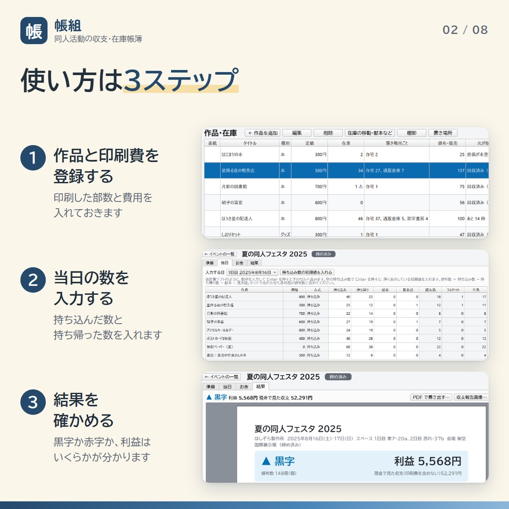 帳組(ちょうぐみ)|同人イベントの収支・在庫帳簿ソフト【Windows】