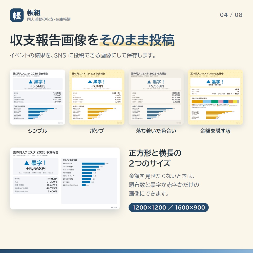 帳組(ちょうぐみ)|同人イベントの収支・在庫帳簿ソフト【Windows】