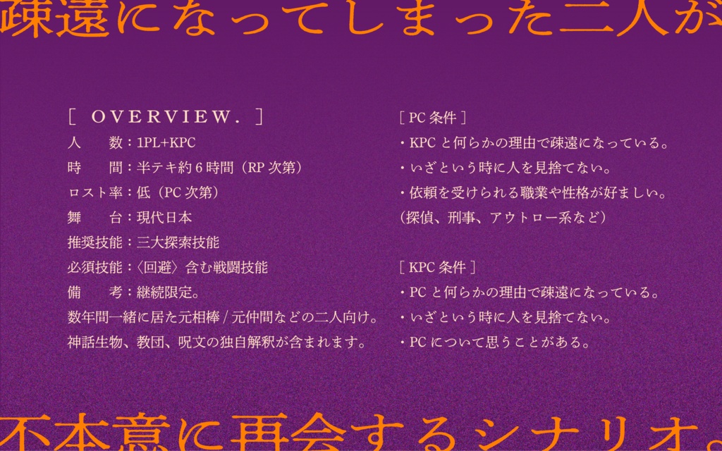 【CoCタイマンシナリオ】ここにあなたが来たせいで、【SPLL:E189261】