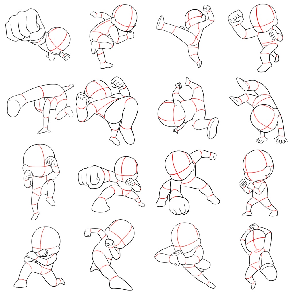 【商用利用OK】ミニキャラトレス素材【戦闘アクションポーズ50種】