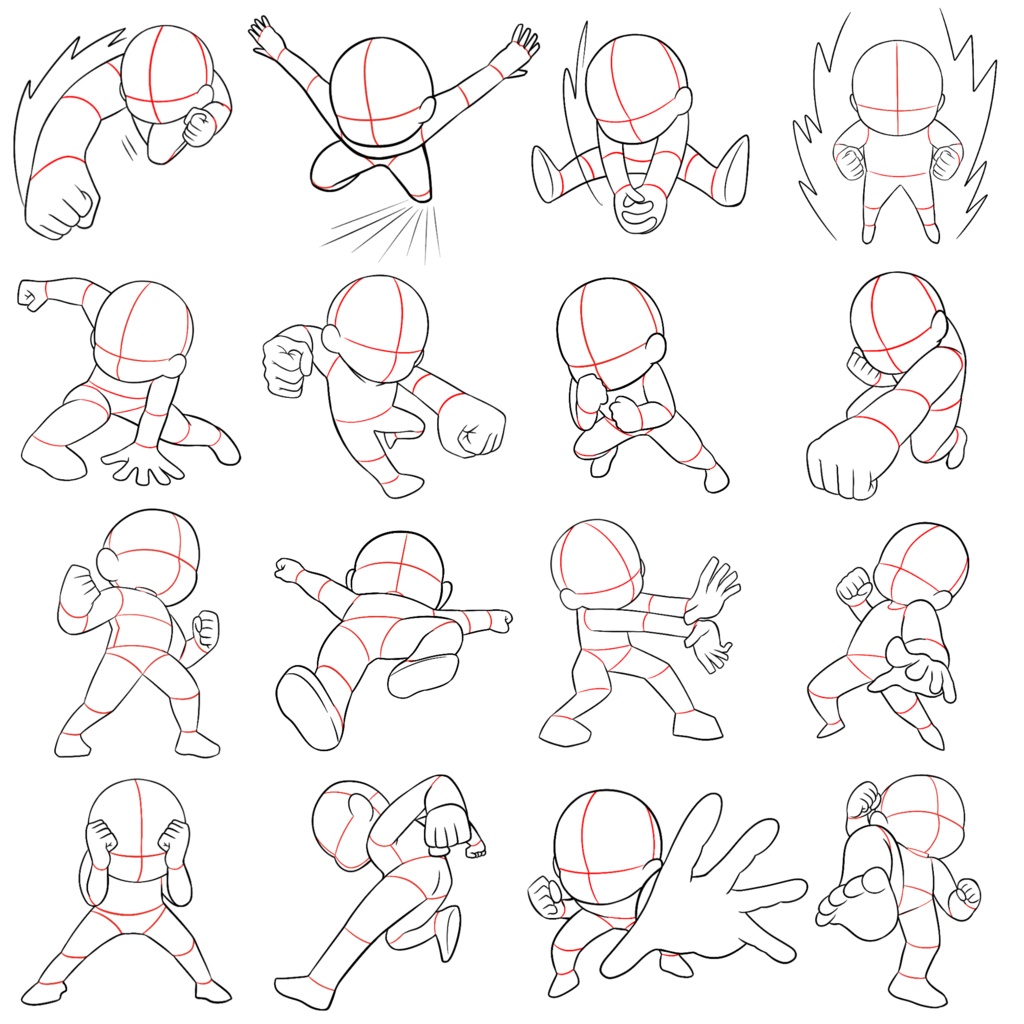 【商用利用OK】ミニキャラトレス素材【戦闘アクションポーズ50種】