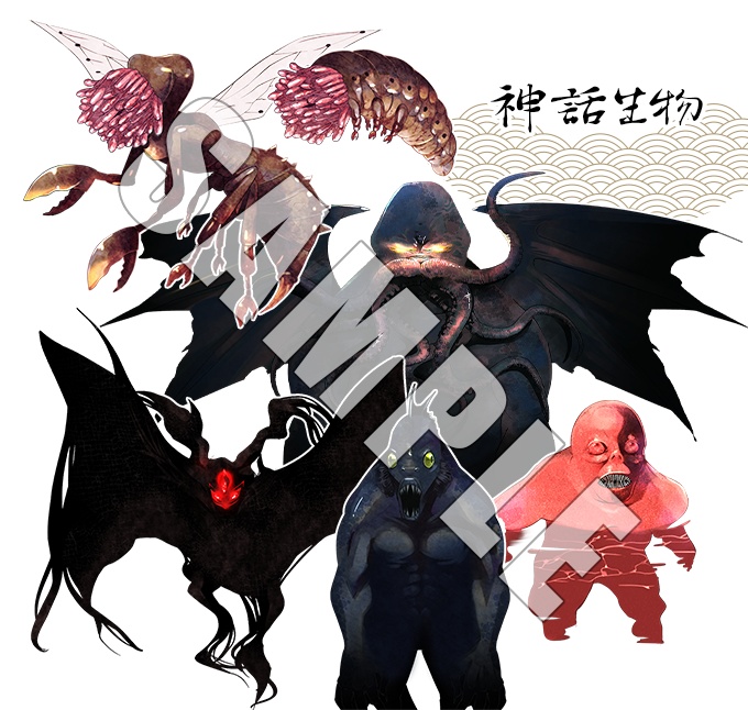 人物(平安時代もの)と神話生物の立ち絵素材セット