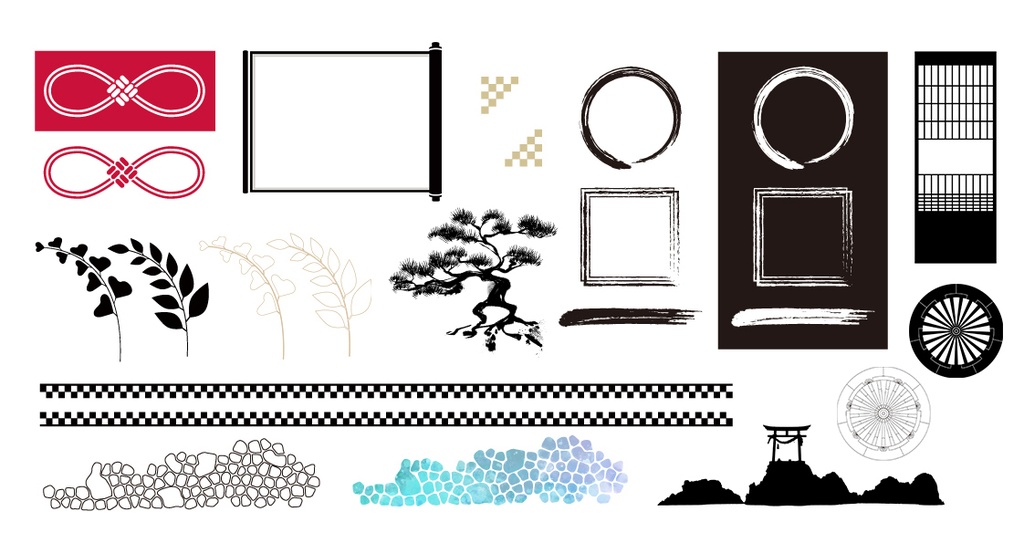 ココフォリア用 和風 png素材 「フレーム」「花」「植物」「雲」「水引」etc
