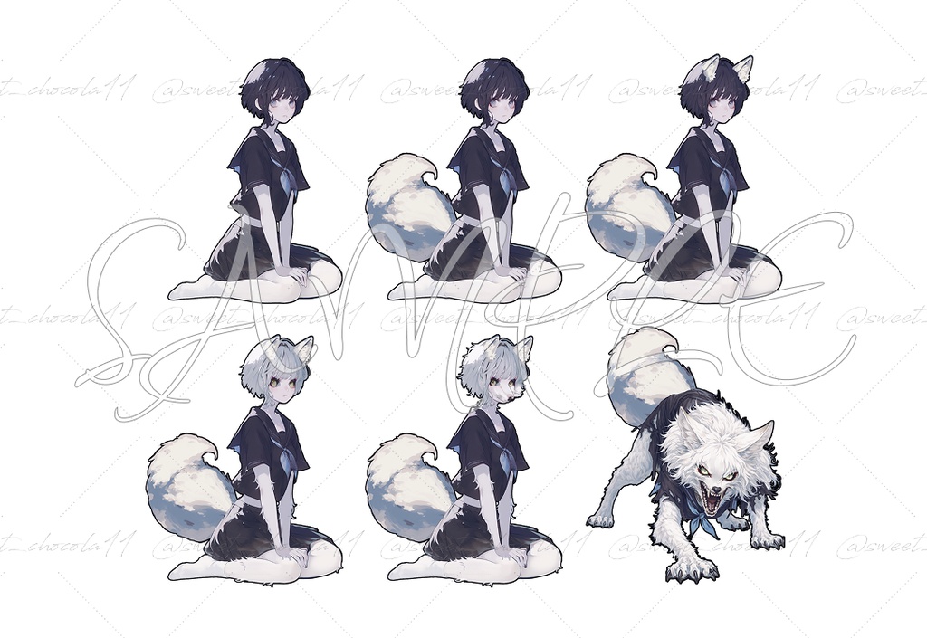 怪物になっていく少女/人魚/白狐 立ち絵素材