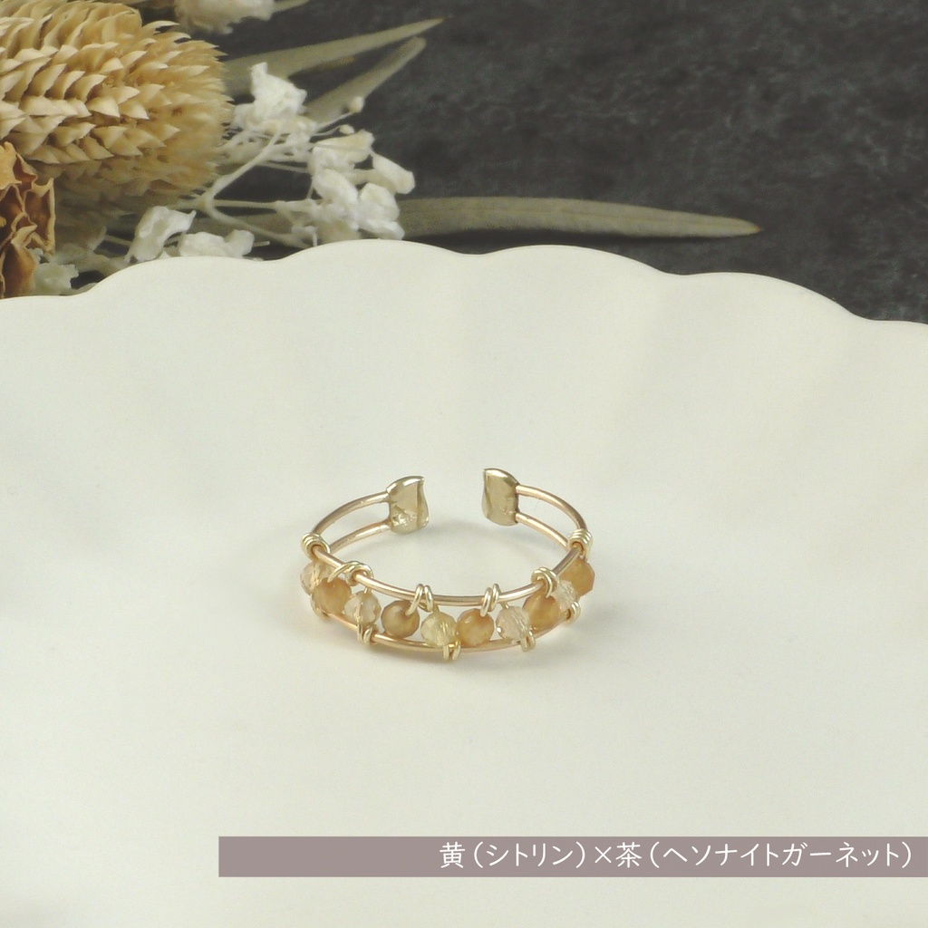 【24色から2色選べる】バイカラー天然石ビーズのダブルワイヤーリング