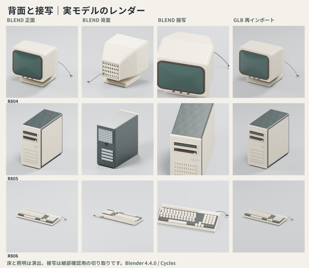 レトロPCデスク 基本3点|Blender / GLB