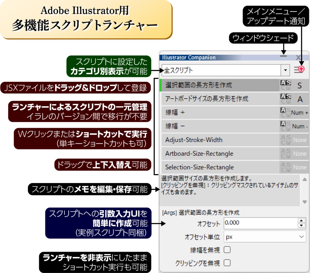 イラレ用多機能スクリプトランチャー Illustrator Companion for Win