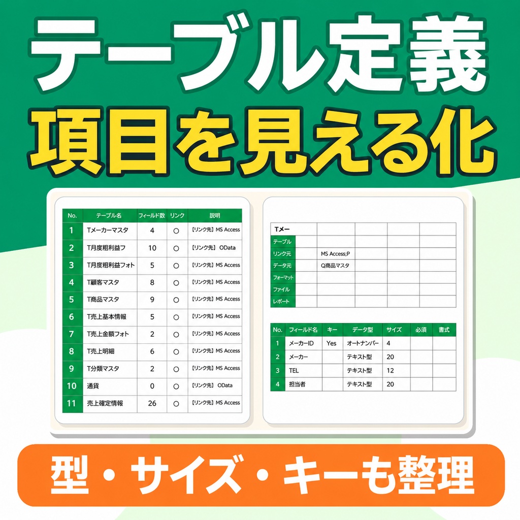 【製品版(全機能解放)】ブラックボックス化したAccessを自動解析!Excel設計書10種を数分で一括生成するツール(32bit / 64bit対応)