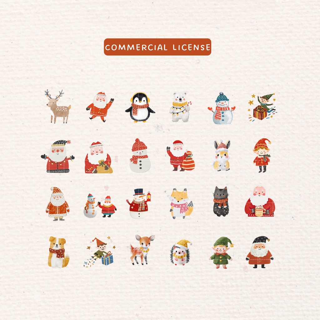【商用利用OK】かわいいクリスマス クリップアート素材集🎄|71点 高画質PNGデータ|サンタ・ツリー・リースなどのイラスト素材
