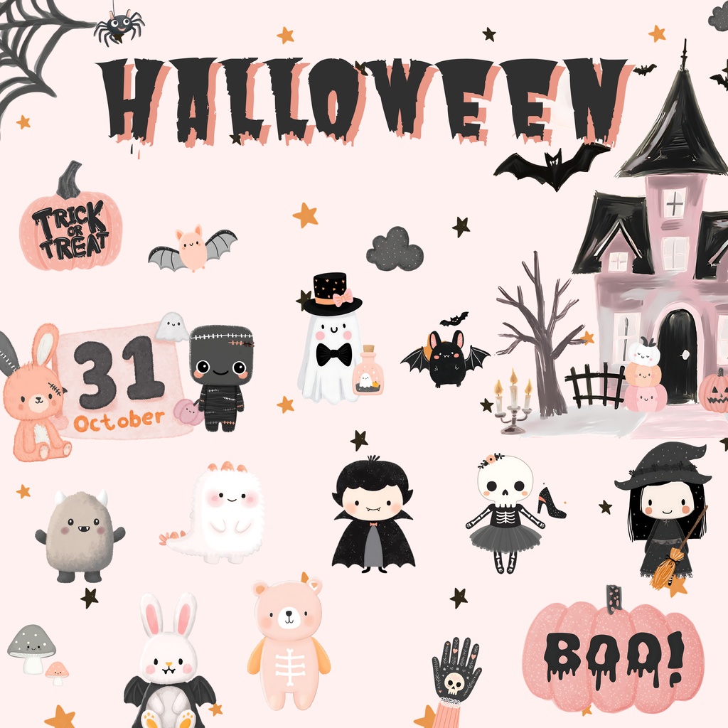 【商用利用OK】おちゃめでかわいい ハロウィン クリップアートセット🎃|59点 PNGデータ|高画質イラスト素材集(かぼちゃ・おばけ・魔女など)