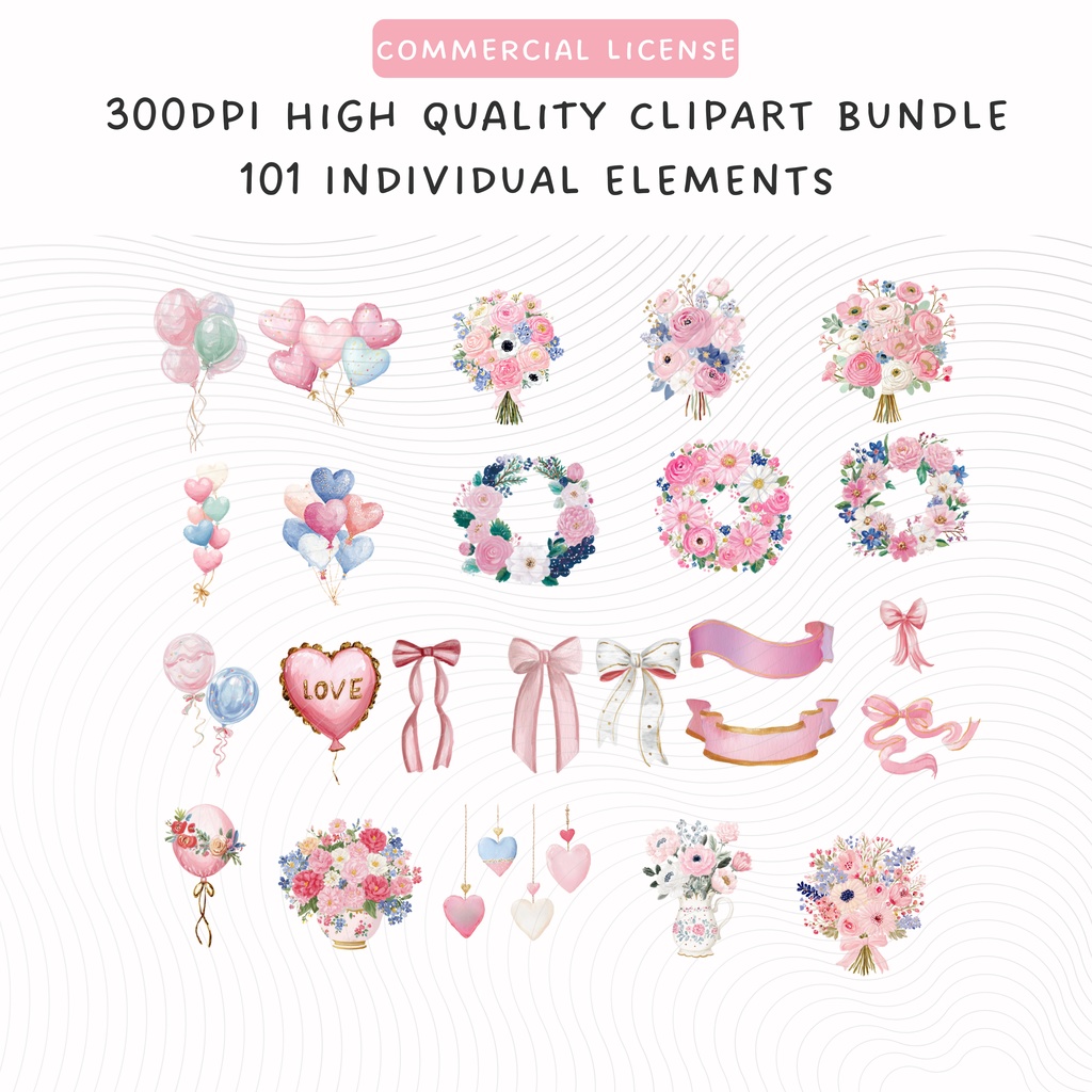 【商用利用OK】ロマンチック ガーデンウェディング 水彩クリップアート🌷|101点 PNGデータ|高画質イラスト素材集(花・リース・ケーキ・新郎新婦など)