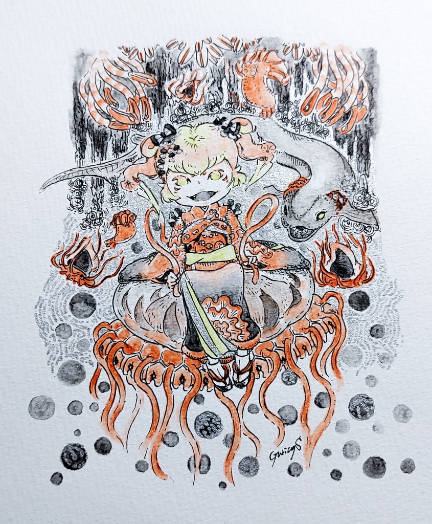 擬人化ラブカ娘 クラゲと戯れ イラスト原画 深海擬人化館 Plusヒコーキ Booth