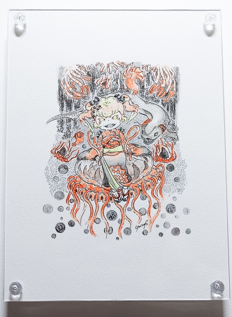 『擬人化ラブカ娘、クラゲと戯れ』イラスト原画