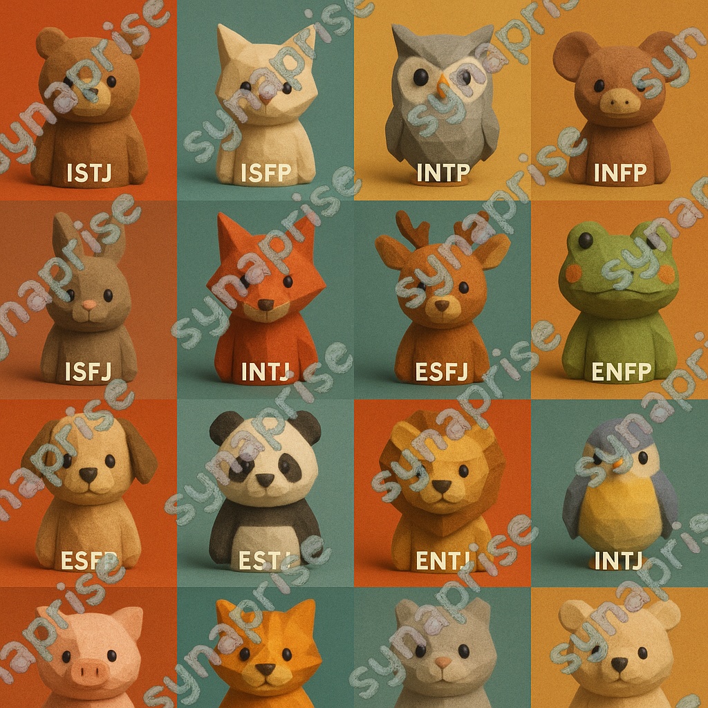 mbti写真風木工ローポリアニマル16種類アイコン<背景>セット