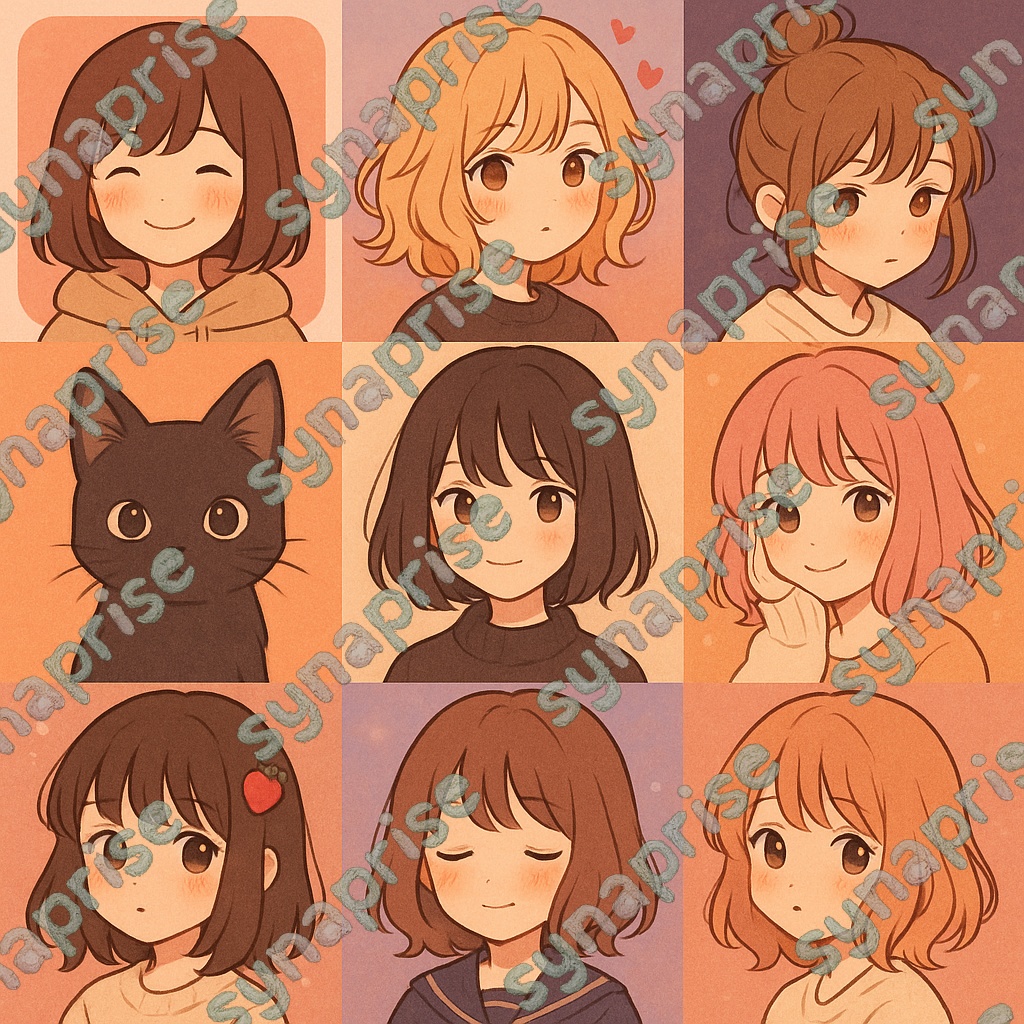 女の子と黒猫の９種類イラストアイコンセット