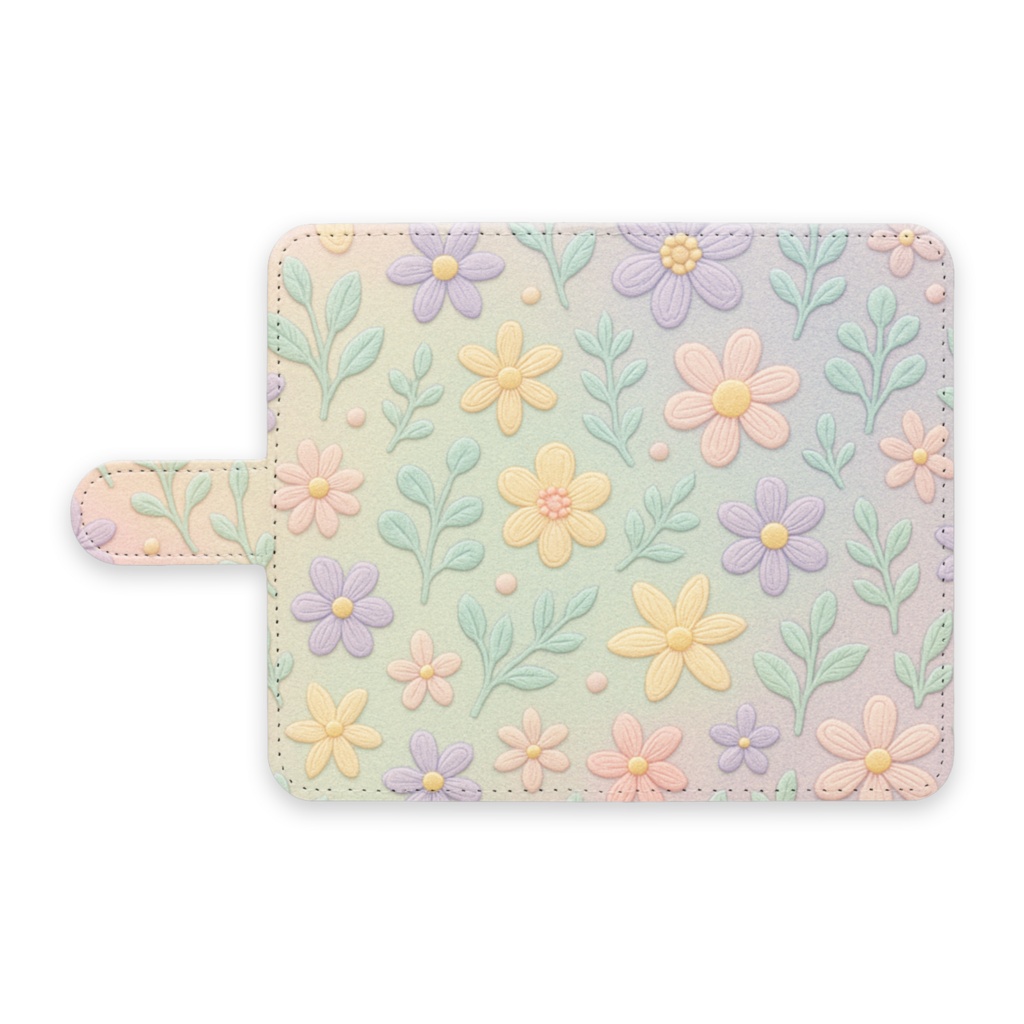 【NEW★】✨お花モチーフ刺繍やクレイのような風合いの手帳ケース手帳型Androidケース - S - ストラップ穴 なし
