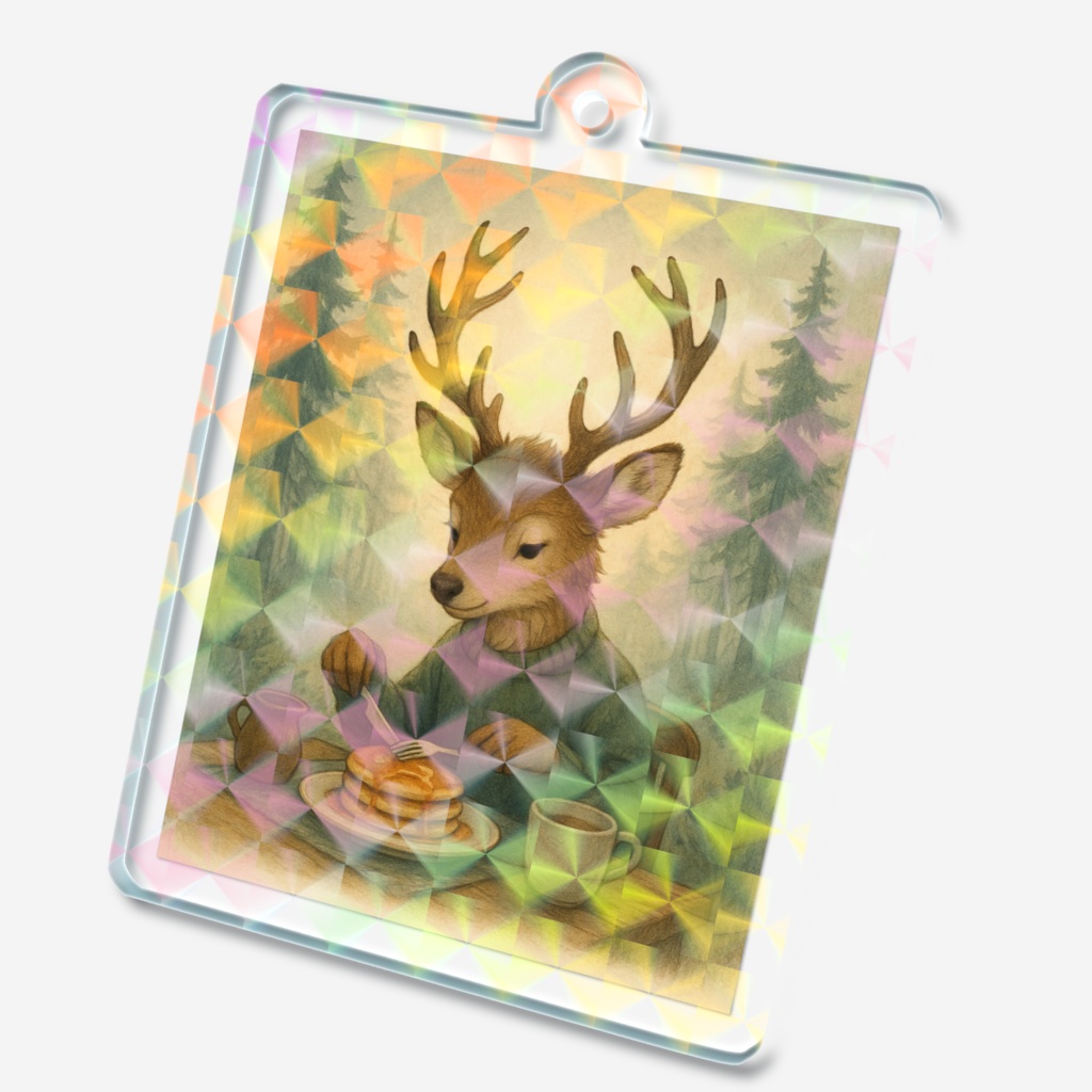【NEW★】静かなシカの至福の時ホログラムアクリルキーホルダー 50 × 50mm