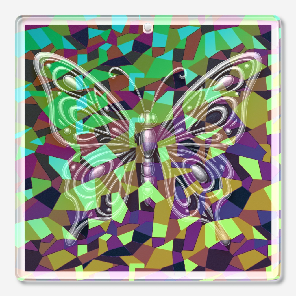 【NEW★】シルバーバタフライホログラムアクリルキーホルダー  70 × 70mm