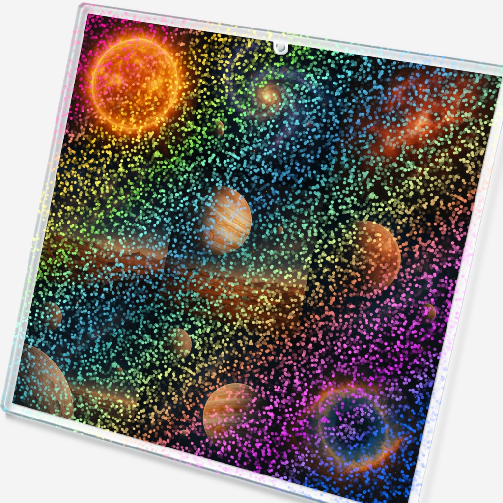 【NEW★】宇宙デザイン地球のお外セットホログラムアクリルキーホルダー - 100 × 100mm