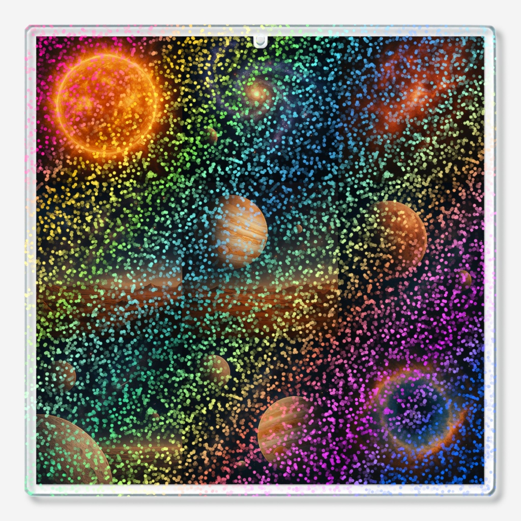 【NEW★】宇宙デザイン地球のお外セットホログラムアクリルキーホルダー - 100 × 100mm