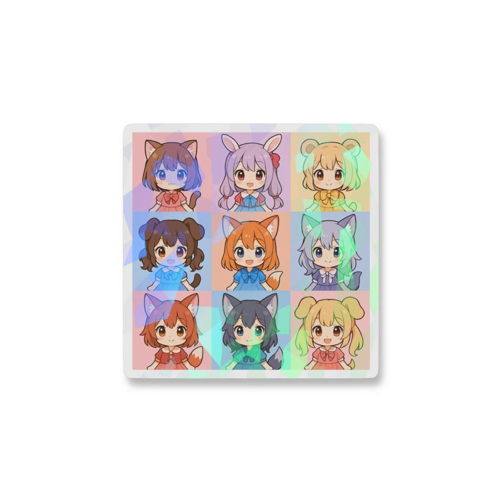【NEW★】✨ケモミミ9体 ホログラムスマホステッカー 縦