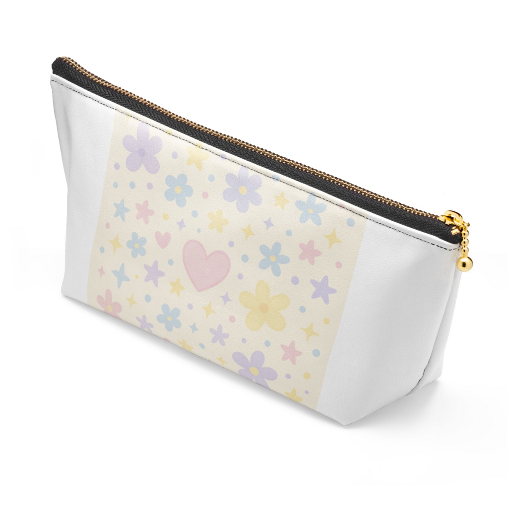 【NEW★】✨キュートな淡い色のやさしいポーチ  長さ21.5cm / 高さ10cm - ブラック