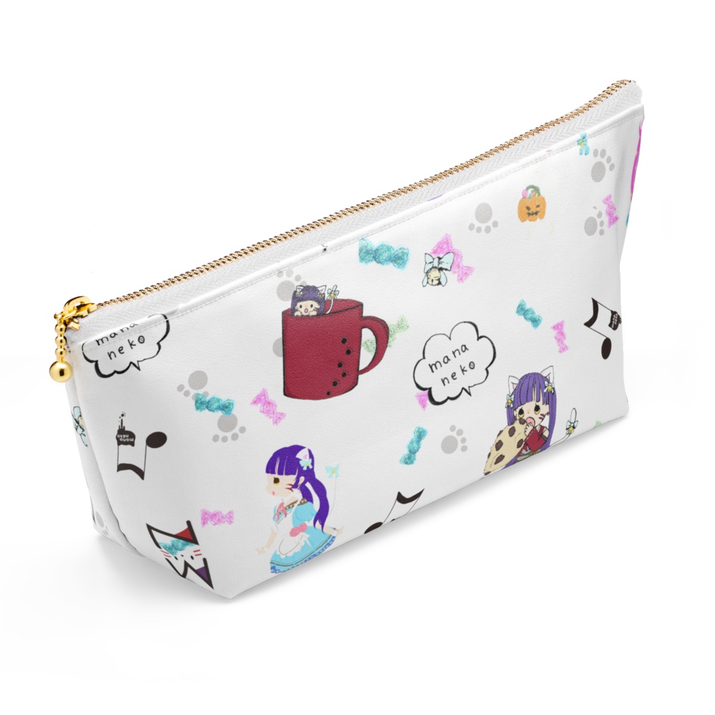 まなネコ総柄 ©はる。 ポーチ