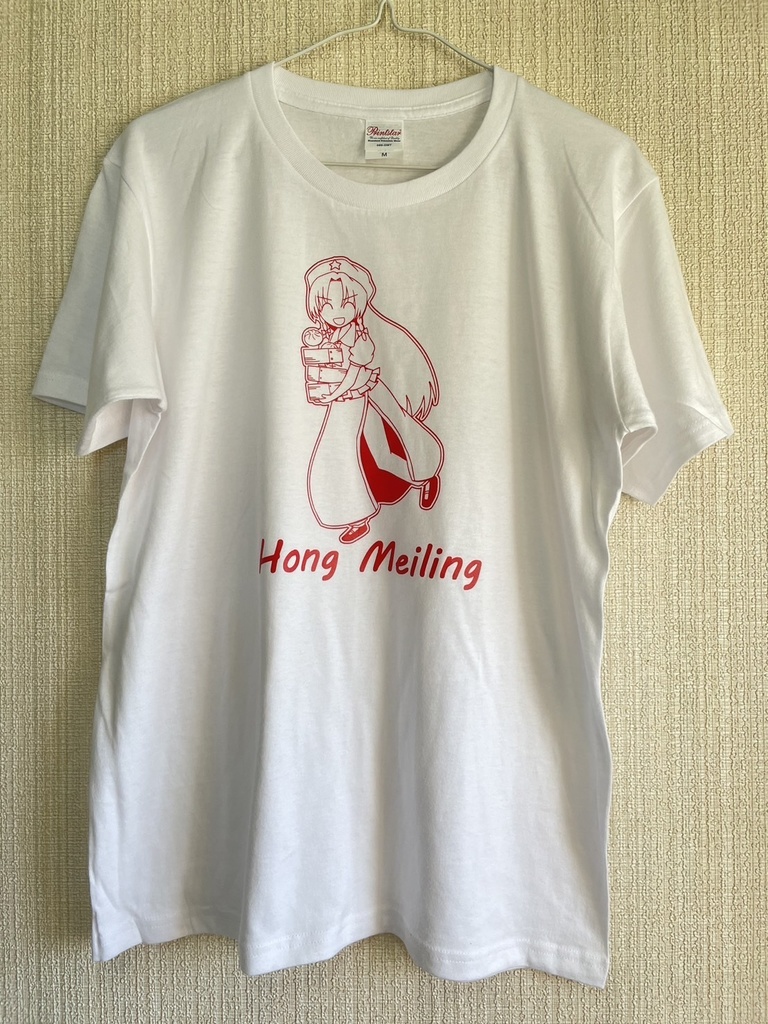 東方デザインＴシャツ　紅美鈴　キャラクター　ホワイト×レッド