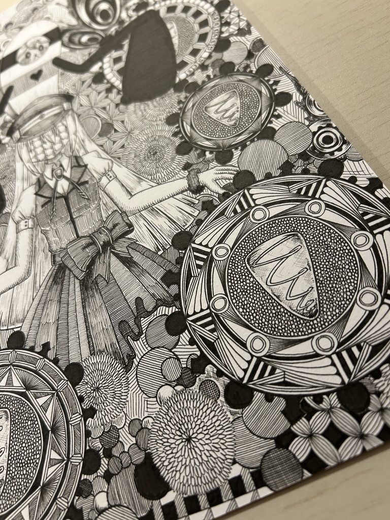 同人手書きアナログイラスト マギアレコード アリナ・グレイ ゼンタングルアート A4原画