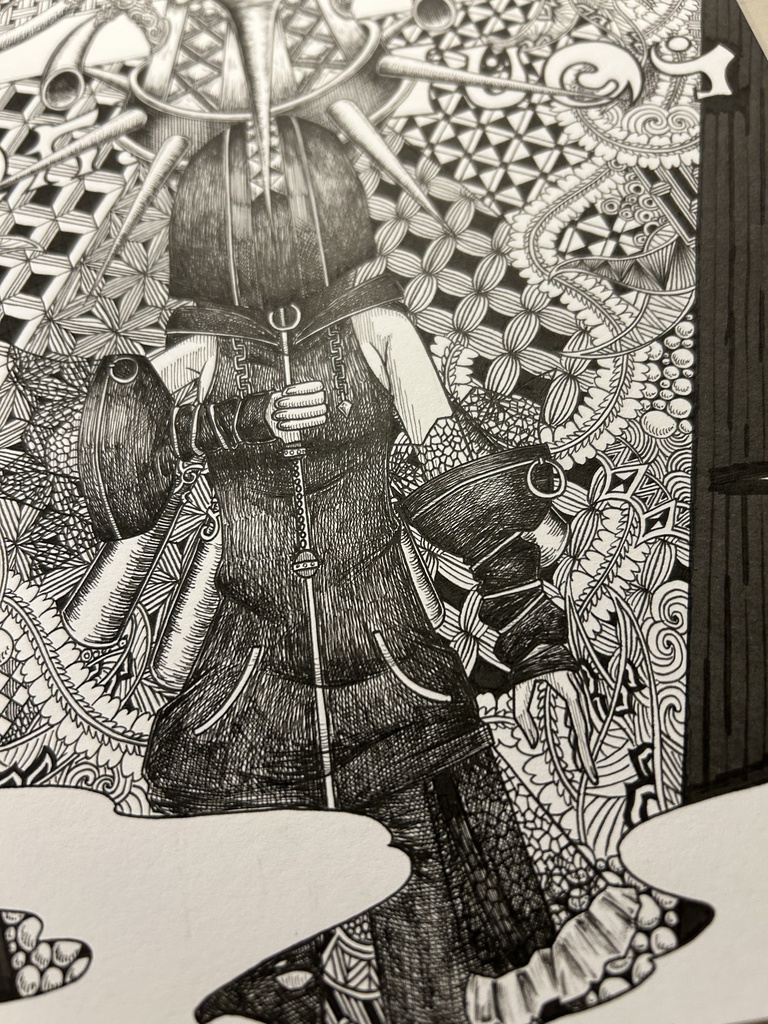 同人手書きアナログイラスト マギアレコード 雪野かなえ ゼンタングルアート A4原画