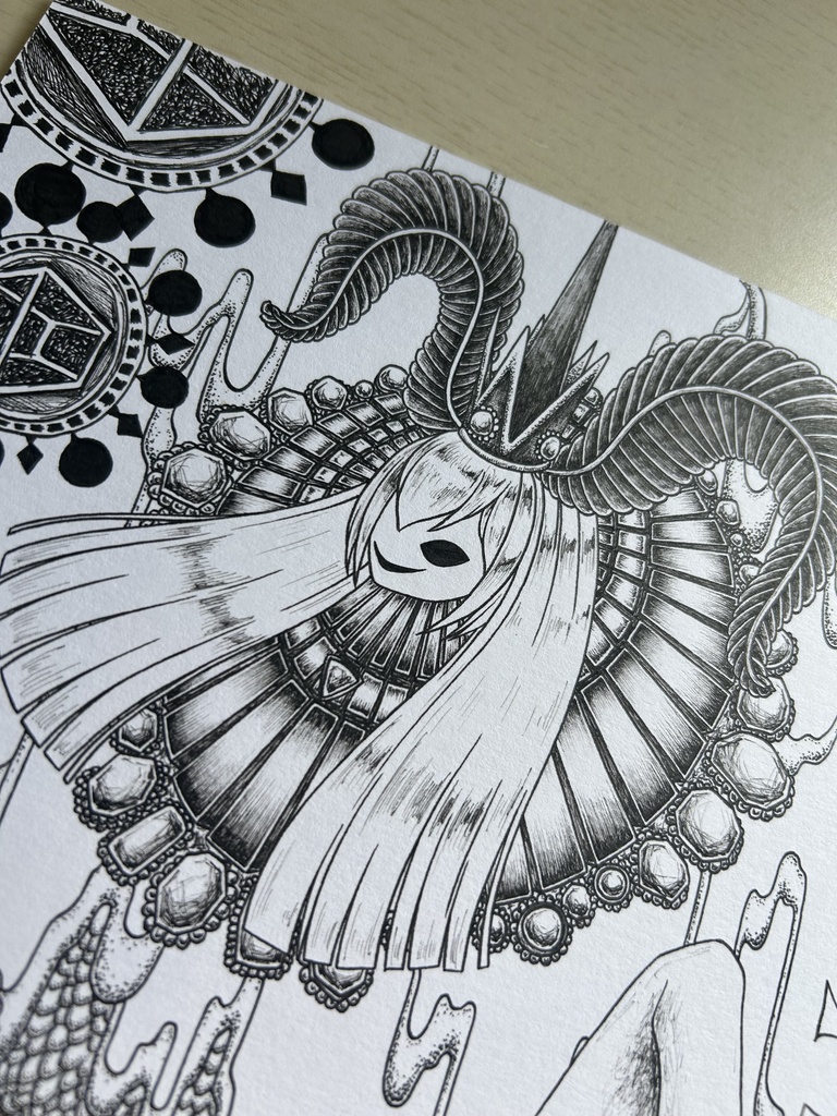 同人手書きアナログイラスト マギアレコード アリナ・イヴ ゼンタングルアート A4原画