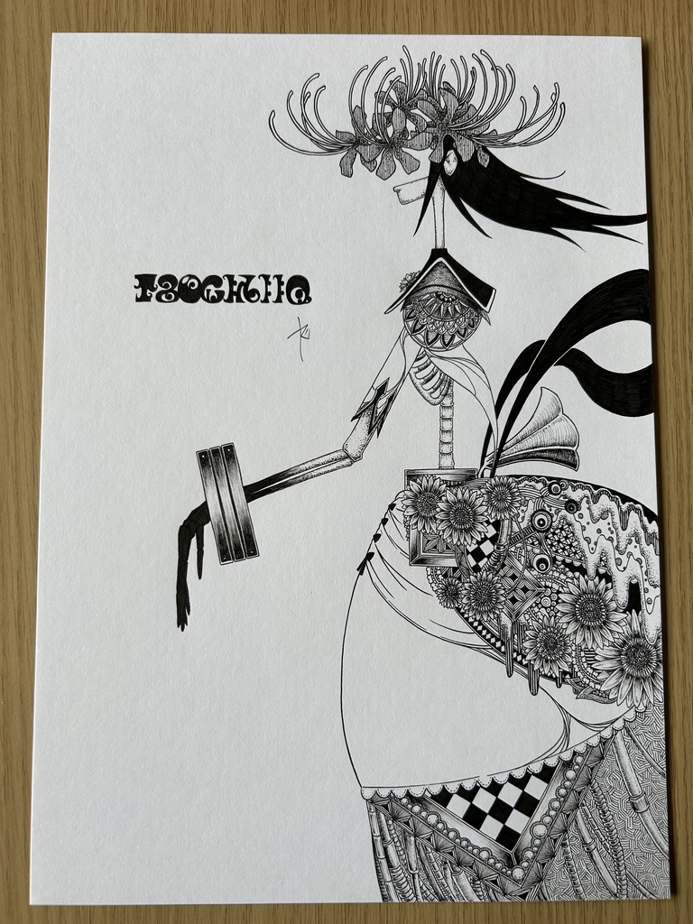 同人手書きアナログイラスト まどマギ くるみ割りの魔女 ゼンタングルアート A4原画