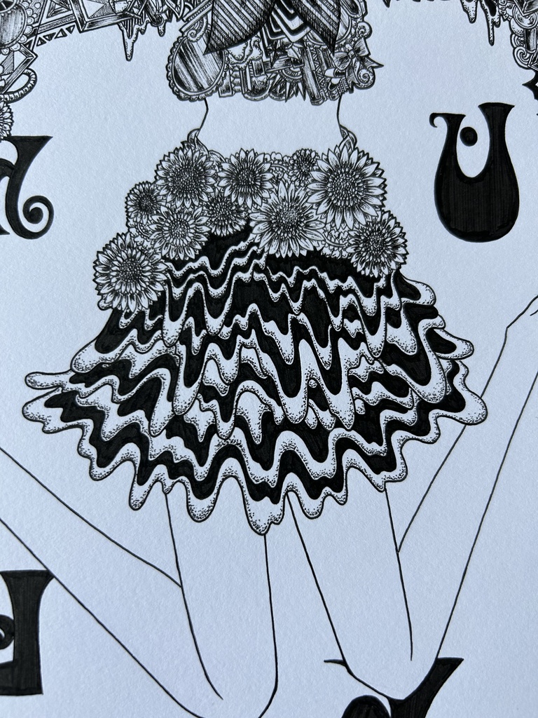 同人手書きアナログイラスト まどマギ 委員長の魔女 ゼンタングルアート コラージュアート A4原画