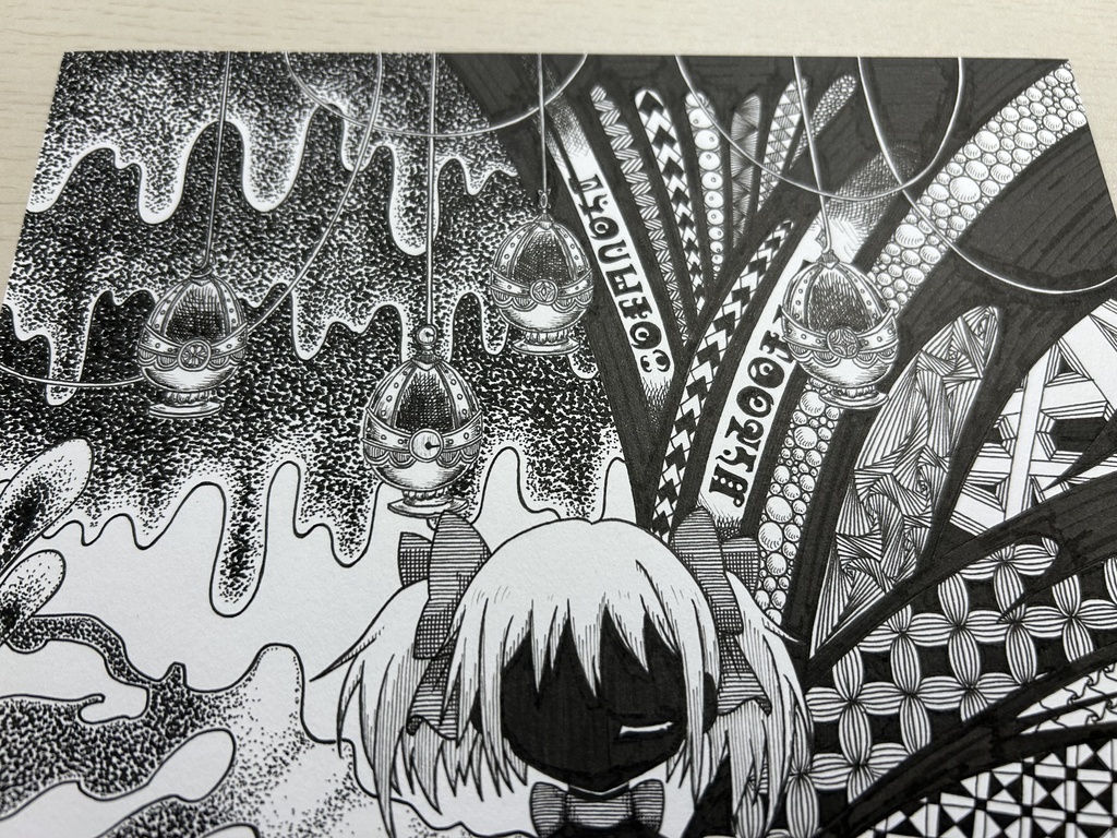 同人手書きアナログイラスト まどマギ 鹿目まどか ゼンタングルアート A4原画