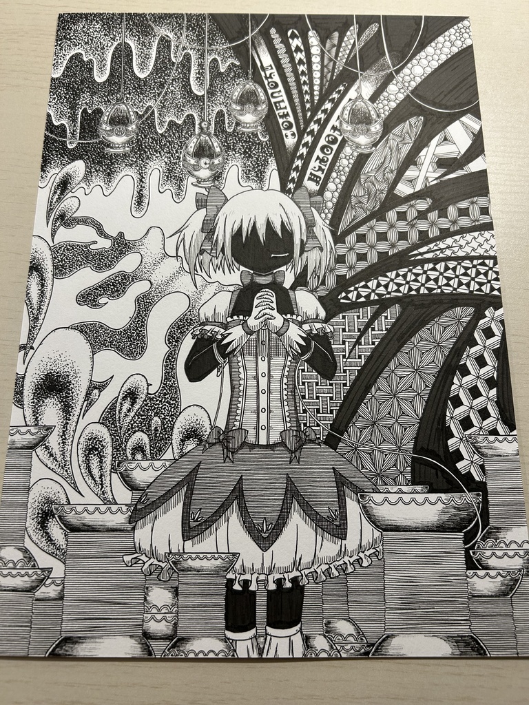 同人手書きアナログイラスト まどマギ 鹿目まどか ゼンタングルアート A4原画