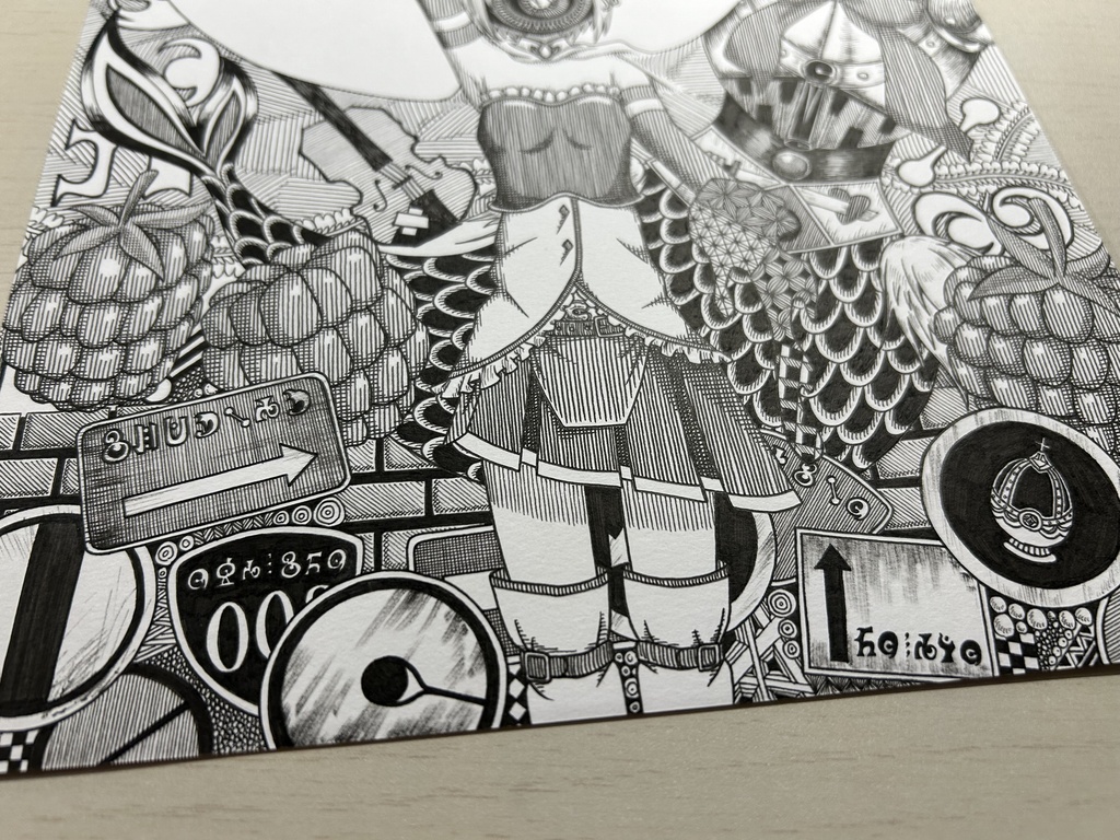 同人手書きアナログイラスト まどマギ 美樹さやか ゼンタングルアート A4原画