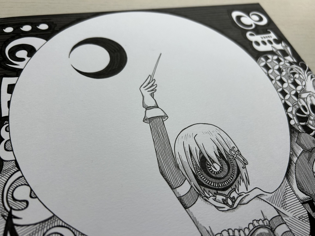 同人手書きアナログイラスト まどマギ 美樹さやか ゼンタングルアート A4原画