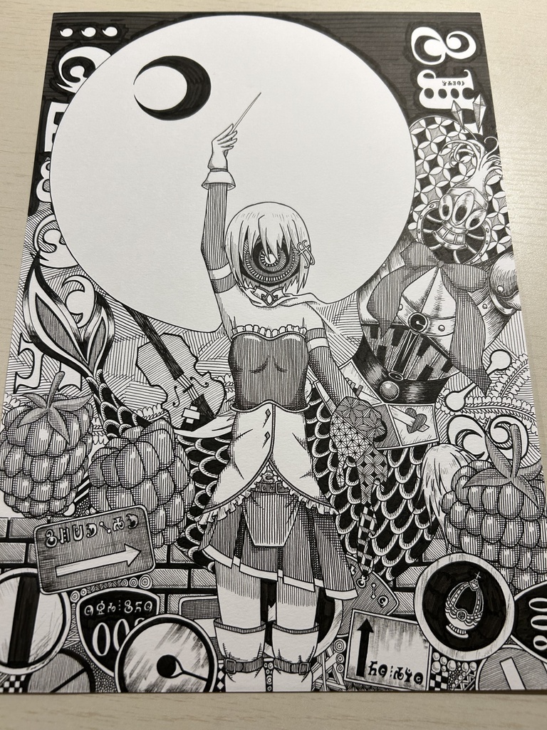 同人手書きアナログイラスト まどマギ 美樹さやか ゼンタングルアート A4原画