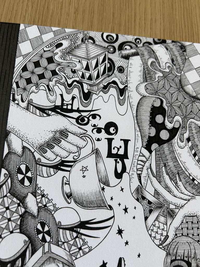 同人手書きアナログイラスト マギアレコード 環いろは 七海やちよ ゼンタングルアート A4原画