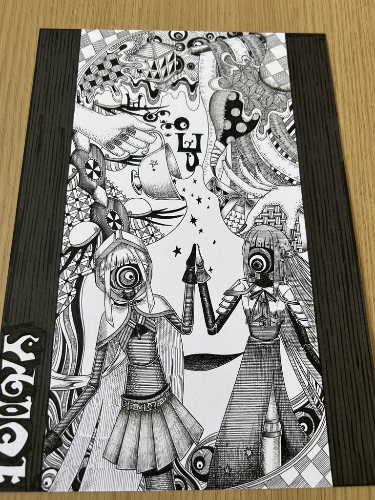 同人手書きアナログイラスト マギアレコード 環いろは 七海やちよ ゼンタングルアート A4原画