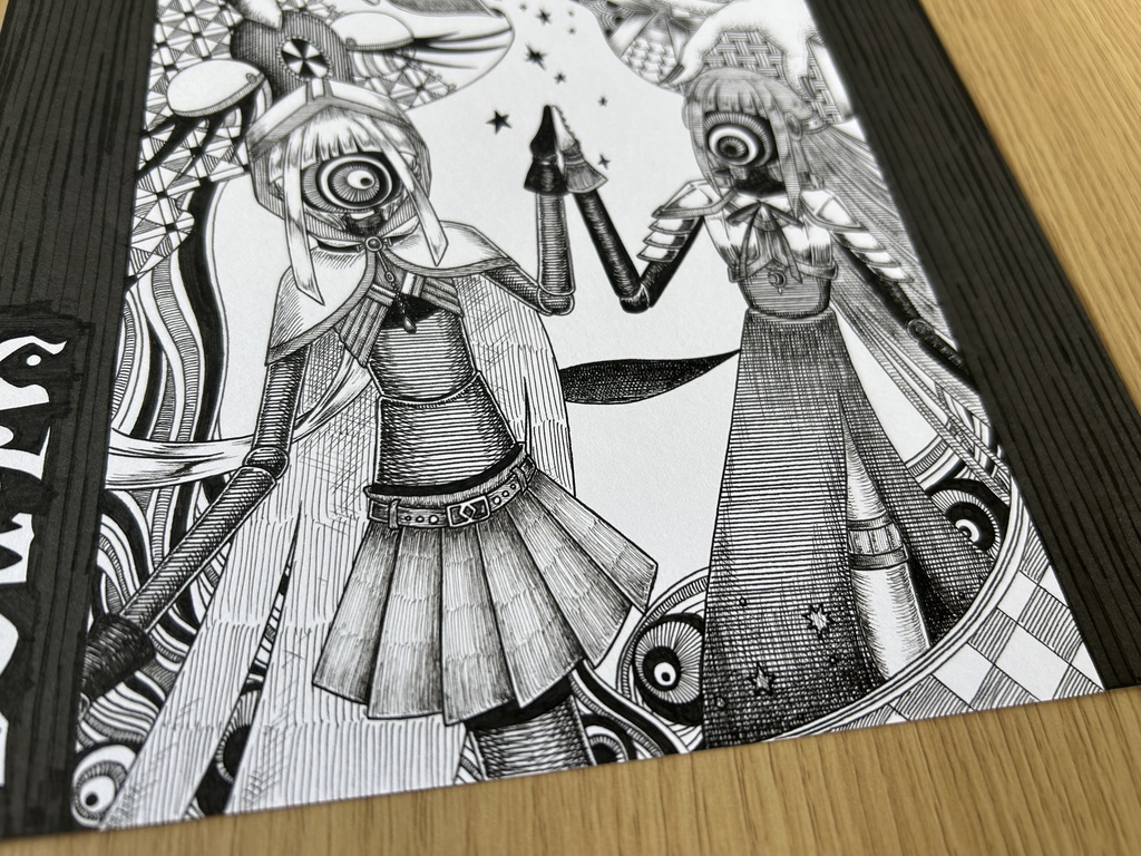同人手書きアナログイラスト マギアレコード 環いろは 七海やちよ ゼンタングルアート A4原画