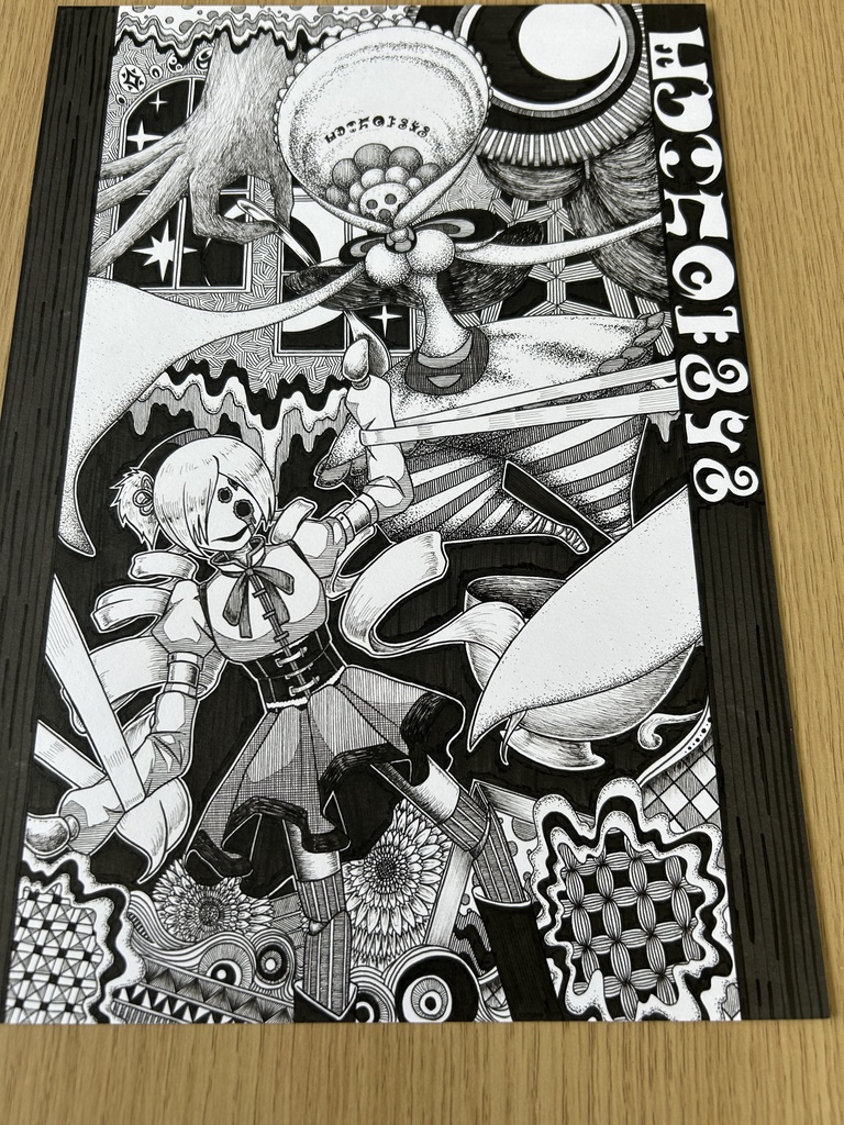 同人手書きアナログイラスト まどマギ 巴マミ おめかしの魔女 ゼンタングルアート A4原画