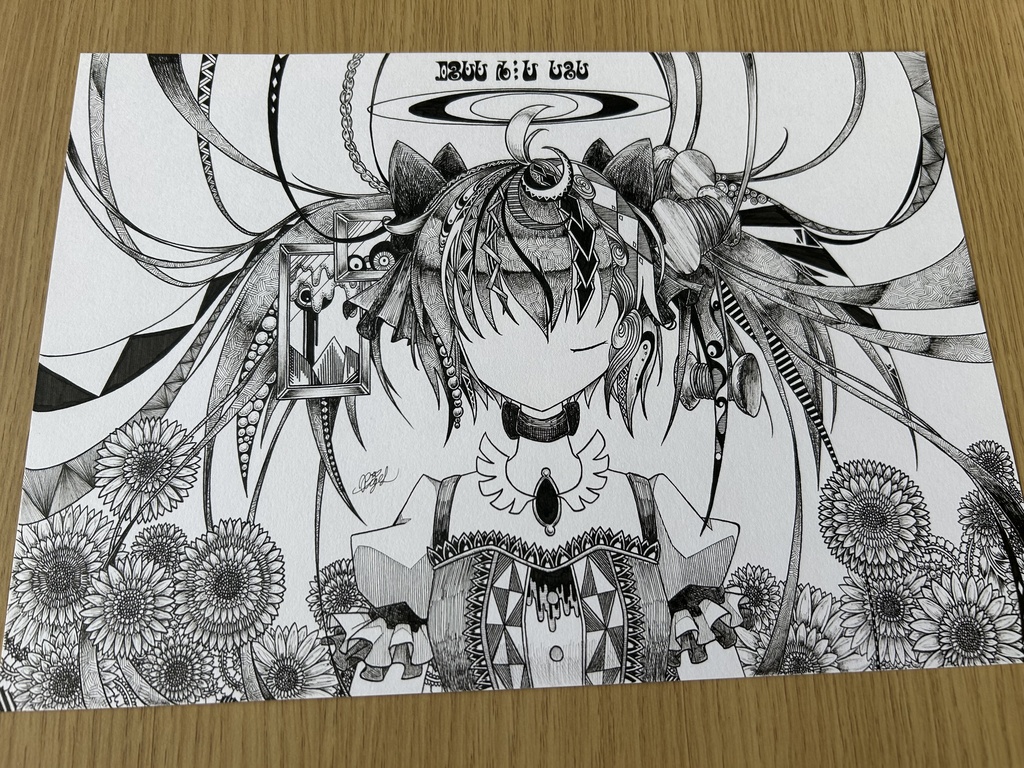 同人手書きアナログイラスト まどマギ 鹿目まどか ゼンタングルアート A4原画