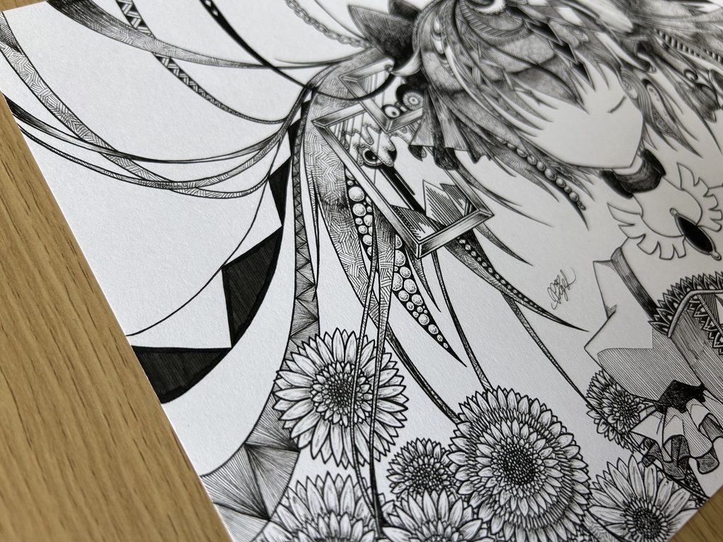 同人手書きアナログイラスト まどマギ 鹿目まどか ゼンタングルアート A4原画